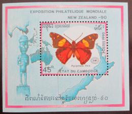 Poštovní známka Kambodža 1990 Motýl Mi# Block 176