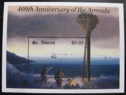 Poštovní známka Svatý Vincenc 1988 Znièení lodi Armada Mi# Block 58