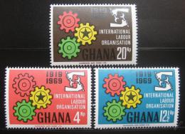 Poštovní známky Ghana 1970 ILO, 50. výroèí Mi# 386-88