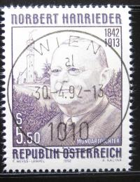 Poštovní známka Rakousko 1992 Norbert Hanrieder, básník Mi# 2061
