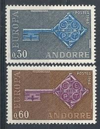 Poštovní známky Andorra Fr. 1968 Evropa CEPT Mi# 208-09 Kat 20€ 	