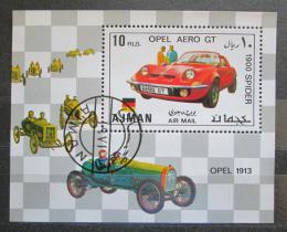 Poštovní známka Adžmán 1971 Závodní automobily Opel Mi# Block 320