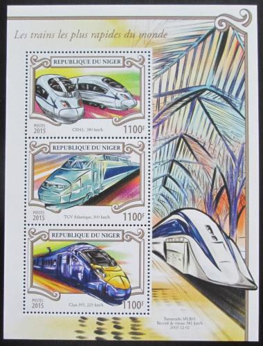 Poštovní známky Niger 2015 Moderní lokomotivy Mi# 3550-52 Kat 13€