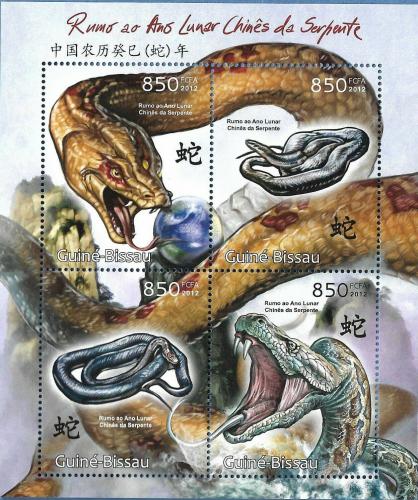 Poštovní známky Guinea-Bissau 2012 Èínský nový rok, rok hada Mi# 6392-95 Kat 14€