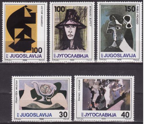 Poštovní známky Jugoslávie 1986 Umìní Mi# 2201-05