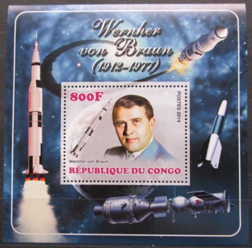 Poštovní známka Kongo 2014 Wernher von Braun, konstruktér DELUXE Mi# N/N