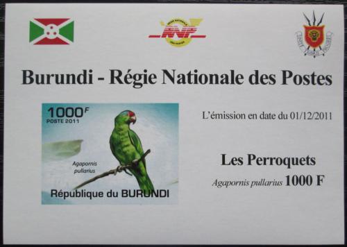 Poštovní známka Burundi 2011 Agapornis oranžovohlavý neperf. DELUXE Mi# 1978 B Block