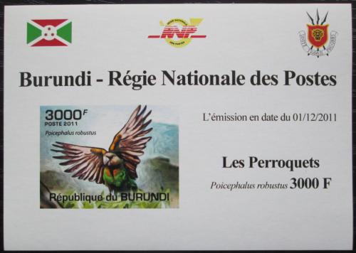 Poštovní známka Burundi 2011 Papoušek kapský neperf. DELUXE Mi# 1980 B Block