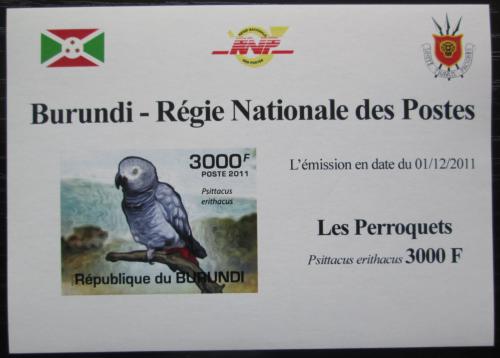 Poštovní známka Burundi 2011 Papoušek šedý neperf. DELUXE Mi# 1981 B Block