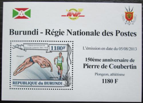 Potovn znmka Burundi 2013 Olympijsk hry, Pierre Coubertin Mi# 3189 Block - zvtit obrzek