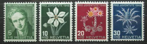 Poštovní známky Švýcarsko 1946 Kvìtiny a Rodolphe Töpffer Mi# 475-78 Kat 5€