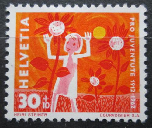 Poštovní známka Švýcarsko 1962 Dítì mezi kvìtinami Mi# 761