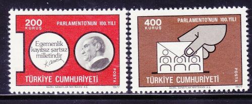 Poštovní známky Turecko 1977 Parlament, 100. výroèí Mi# 2413-14