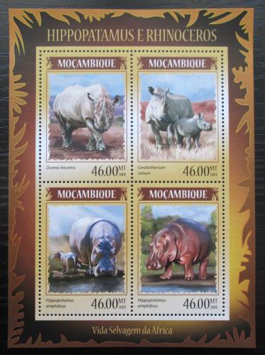 Poštovní známky Mosambik 2014 Nosorožci a hroši Mi# 7325-28 Kat 11€