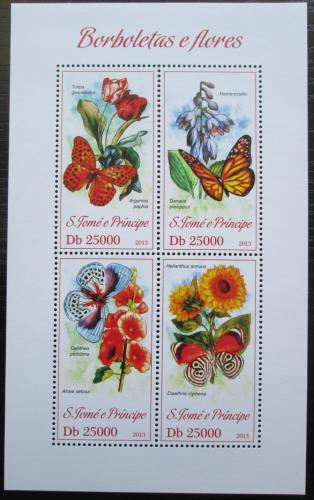 Poštovní známky Svatý Tomáš 2013 Motýli a kvìtiny Mi# 5271-74 Kat 10€