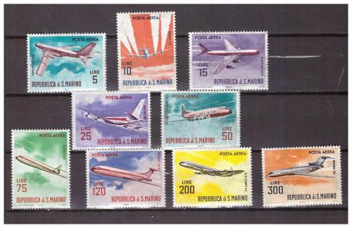 Poštovní známky San Marino 1963 Moderní letadla Mi# 792-800