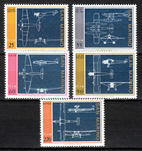 Poštovní známky San Marino 1973 Konstrukèní plány letadel Mi# 1041-45
