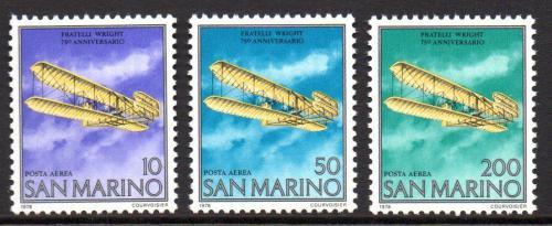 Poštovní známky San Marino 1978 První motorové letadlo Mi# 1165-67