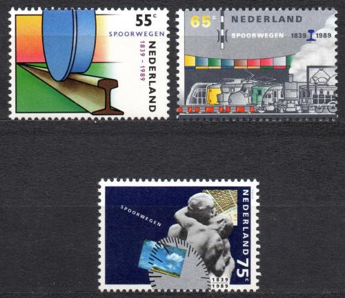 Poštovní známky Nizozemí 1989 Železnice, 150. výroèí Mi# 1366-68