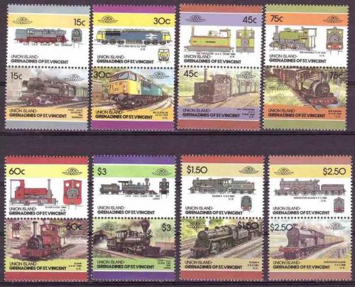 Poštovní známky Svatý Vincenc, Union Island 1986 Lokomotivy Mi# 140-55 Kat 17€