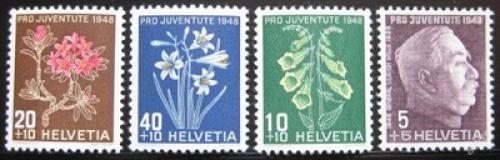 Poštovní známky Švýcarsko 1948 Kvìtiny, Pro Juventute Mi# 514-17 Kat 5€