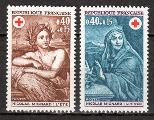 Poštovní známky Francie 1969 Èervený køíž, umìní, Nicolas Mignard Mi# 1692-93