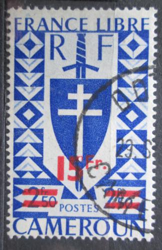 Poštovní známka Kamerun 1945 Lotrinský køíž pøetisk Mi# 267