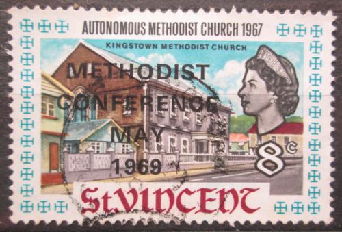Poštovní známka Svatý Vincenc 1969 Kostel v Georgetown pøetisk Mi# 248