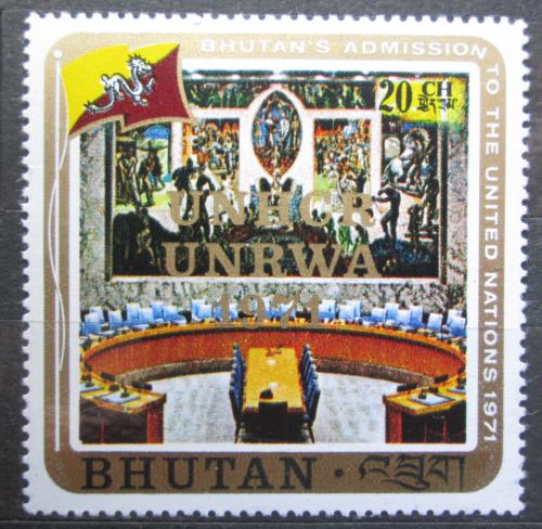 Poštovní známka Bhútán 1971 Pøijetí do OSN pøetisk Mi# 488