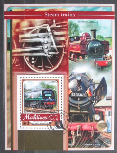 Poštovní známka Maledivy 2017 Parní lokomotivy Mi# Block 1033 Kat 7.50€