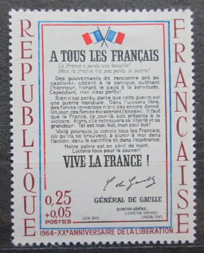 Poštovní známka Francie 1964 Apel z roku 1940 Mi# 1484