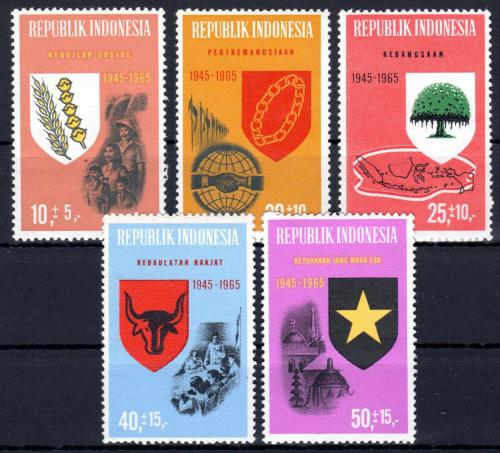Poštovní známky Indonésie 1965 Nezávislost, 20. výroèí Mi# 490-94