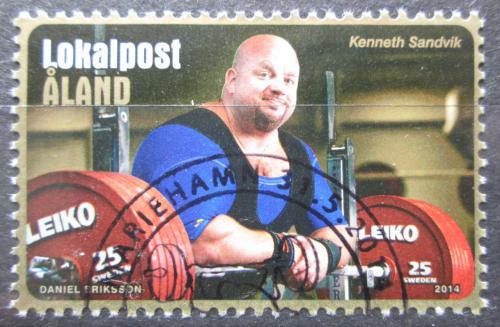 Poštovní známka Alandy 2014 Kenneth Sandvik, vzpírání Mi# 393