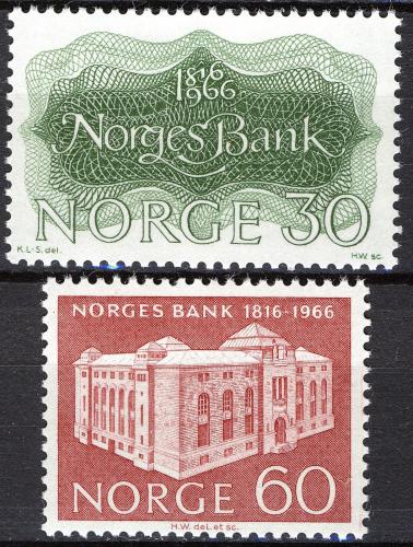 Poštovní známky Norsko 1966 Národní banka, 150. výroèí Mi# 543-44