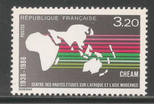 Poštovní známka Francie 1986 Mapa Afriky a Asie Mi# 2543
