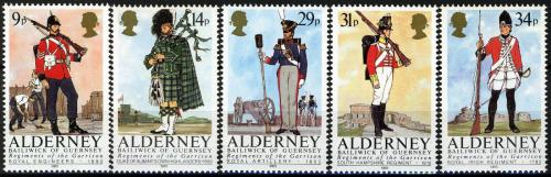 Poštovní známky Alderney 1985 Historické uniformy Mi# 23-27 Kat 10€