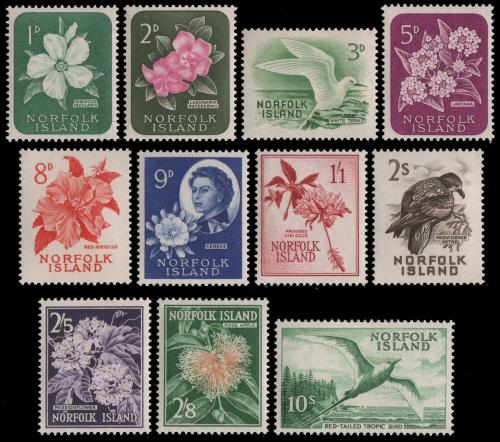 Poštovní známky Norfolk 1960 Ptáci a kvìtiny TOP SET Mi# 26-36 Kat 68€