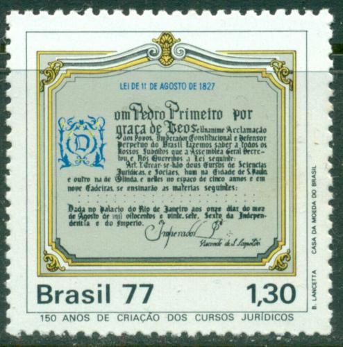 Potovn znmka Brazlie 1977 Prvnick fakulta, 150. vro Mi# 1610