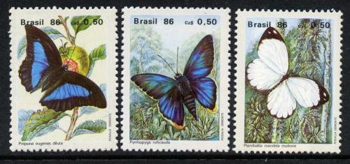 Poštovní známky Brazílie 1986 Motýli Mi# 2172-74