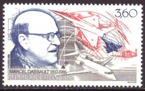 Poštovní známka Francie 1988 Marcel Dassault, letecký konstruktér Mi# 2637