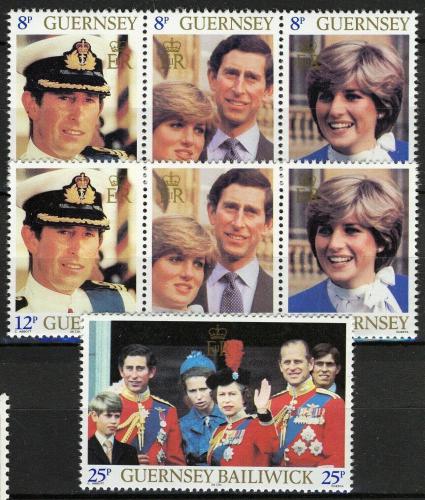 Poštovní známky Guernsey 1981 Královská svatba Mi# 225-31 Kat 7€