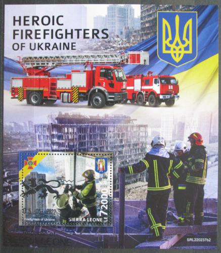Poštovní známka Sierra Leone 2022 Válka na Ukrajinì, hasièi Mi# N/N