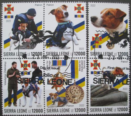 Poštovní známky Sierra Leone 2022 Válka na Ukrajinì, psi - hledaèi min Mi# N/N