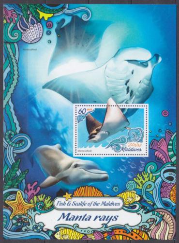 Poštovní známka Maledivy 2016 Manty Mi# Block 995 Kat 7.50€