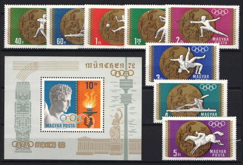 Poštovní známky Maïarsko 1969 LOH Mexiko Mi# 2477-84 + Block 69