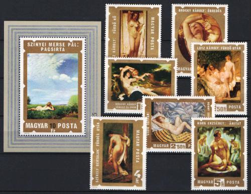 Poštovní známky Maïarsko 1974 Umìní, akty Mi# 2969-75 + Block 108