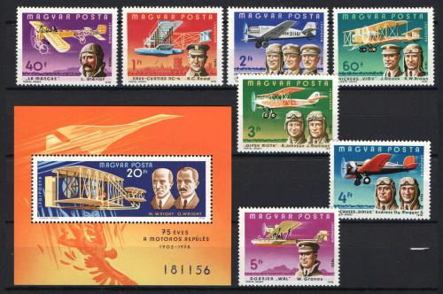 Poštovní známky Maïarsko 1978 Historie letectví Mi# 3275-81 + Block 129