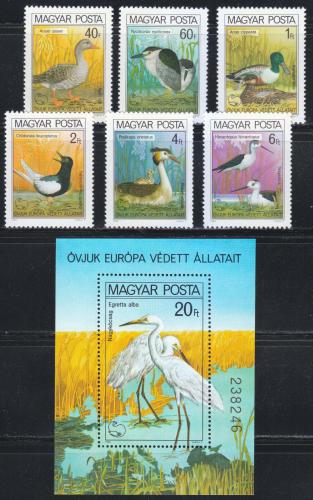 Poštovní známky Maïarsko 1980 Vodní ptáci Mi# 3451-56 + Block 146
