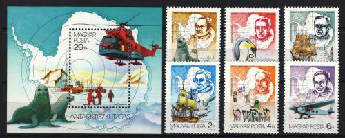 Poštovní známky Maïarsko 1987 Prùzkum Antarktidy Mi# 3907-12 + Block 190