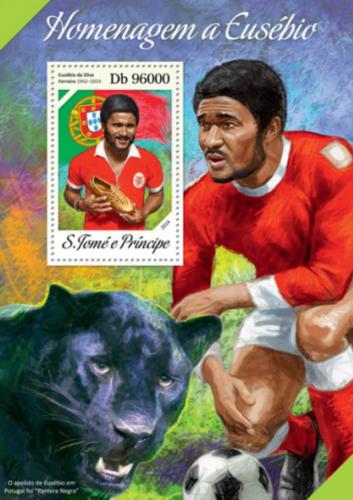 Poštovní známka Svatý Tomáš 2014 Eusébio, fotbal Mi# Block 970 Kat 10€